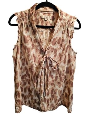 LOFT Sleeveless Tie-Neck Blouse in Blush Leopard Print, Sz M